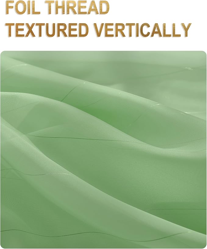 Foil Stripe Sage Green Sheer Curtains 96 inches Length 2 Panels - Image 3