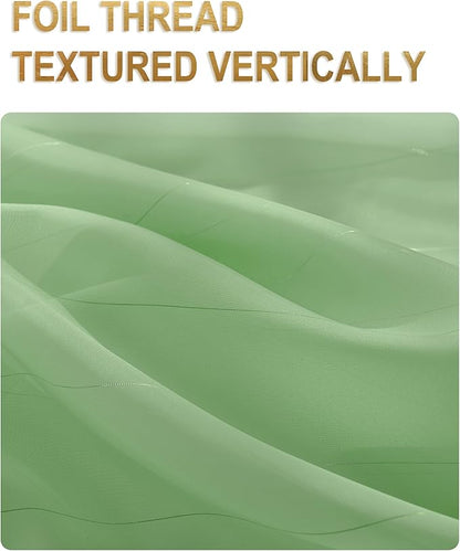 Foil Stripe Sage Green Sheer Curtains 96 inches Length 2 Panels - Image 3