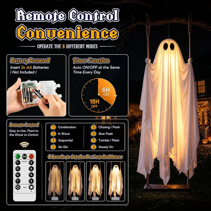 Halloween Decorations Outdoor, 4.3FT Hanging Swing Ghost Halloween Decor