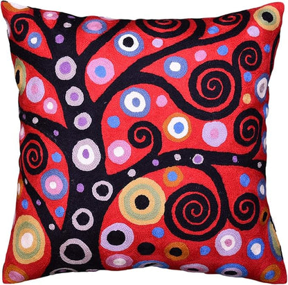 Klimt Tree of Life Pillow Cover | Red Floral Pillowcase | Flower Accent Pillows by Kashmir+Designs