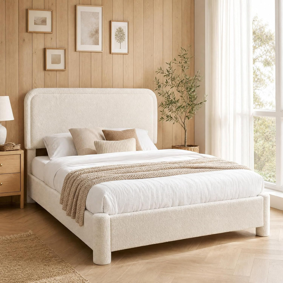 sweetcrispy full bed frame with adjustable headboard, luxurious, front angle view