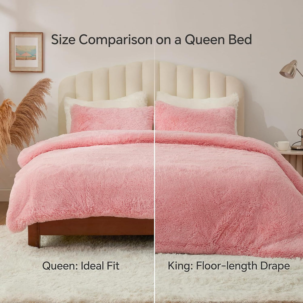 BEDELITE Pink Fluffy Comforter Set Queen, Fuzzy Faux Fur Comforter