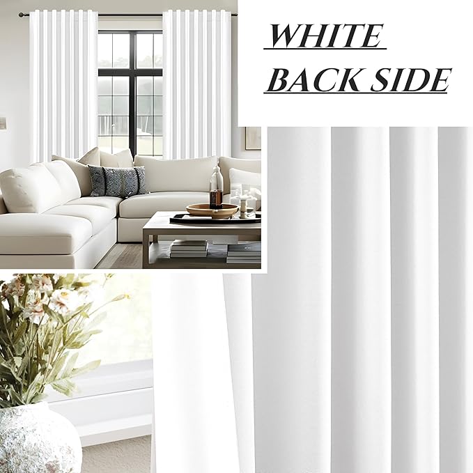 Bright White Blackout Patio Door Curtains 90 Inches Long 2 Panels Set, Cute - Image 6