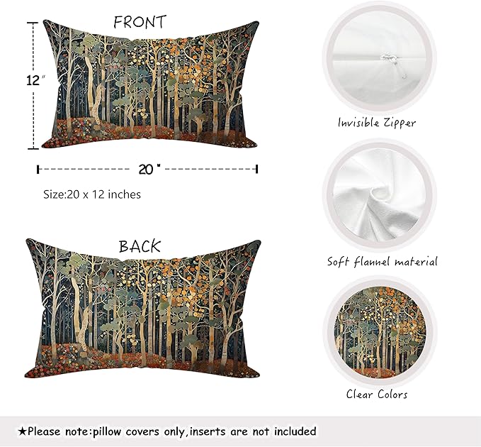Rustic Autumn Forest Pillow Covers 20x12 Set of 2, Fall Home Room Decor - Image 2