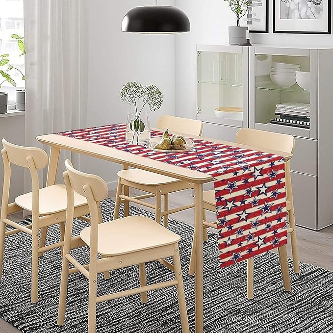 4th of July Table Runner, Vintage American Independence Day Stripes and Stars - Image 2