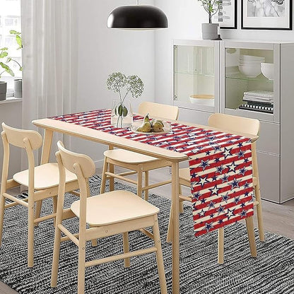4th of July Table Runner, Vintage American Independence Day Stripes and Stars - Image 2