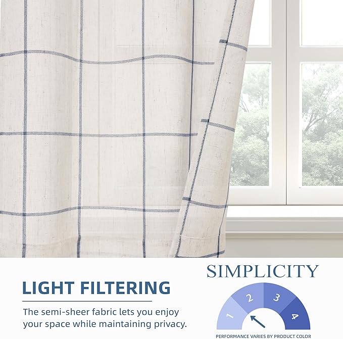 DriftAway Kitchen Curtains Striped Tier Linen Short Curtains Windowpane Plaid - Image 3