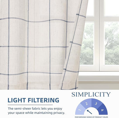 DriftAway Kitchen Curtains Striped Tier Linen Short Curtains Windowpane Plaid - Image 3