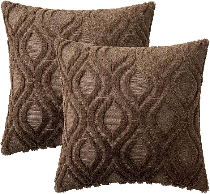 MIULEE Dark Brown Throw Pillow Covers 18x18 Inch, Soft Winter Plush Faux Wool - Image 6