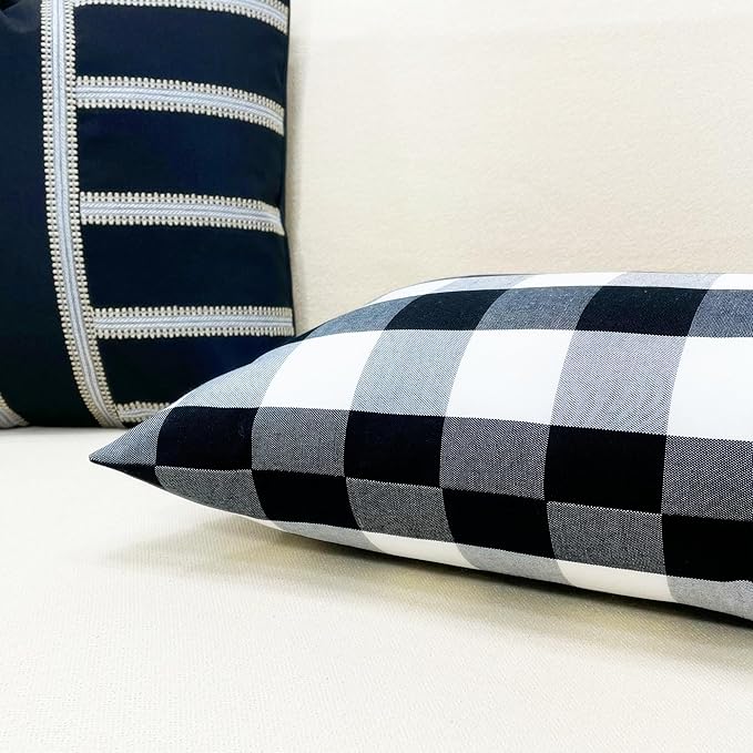 Slow Cow Black Checker Plaid Rectangular Pillow Cover Pillowcase Decorative - Image 4
