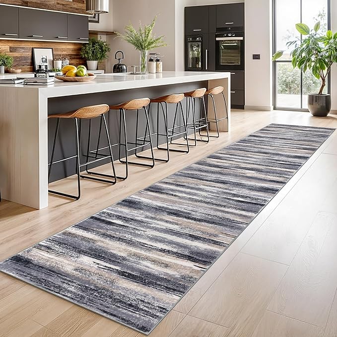 Modern Abstract Runner Rug 14' x 2'7'', 0.32 Inch Thick, Machine Washable - Image 2
