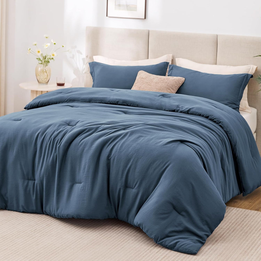 Love's cabin Navy Blue King Size Comforter Set, 3-Piece Prewashed Bed Set