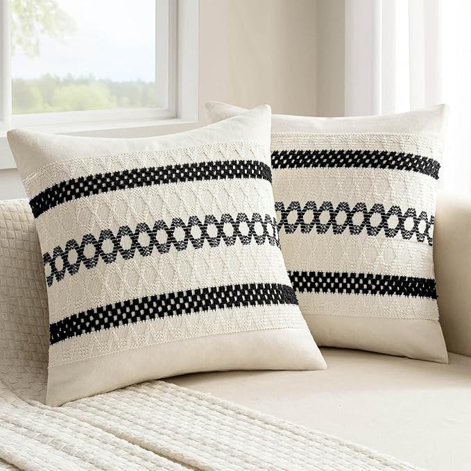 MIULEE Set of 2 Black Boho Decorative Pillow Covers 20x20 Inch Farmhouse Rustic by MIULEE