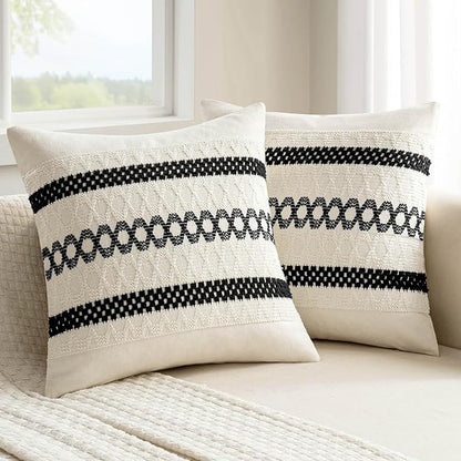 MIULEE Set of 2 Black Boho Decorative Pillow Covers 18x18 Inch Farmhouse Rustic by MIULEE