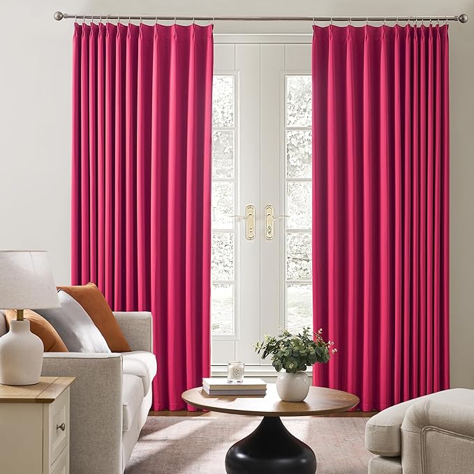 KEQIAOSUOCAI Pinch Pleated Hot Pink Blackout Curtains 72 Inches Long, Sound & - Image 4