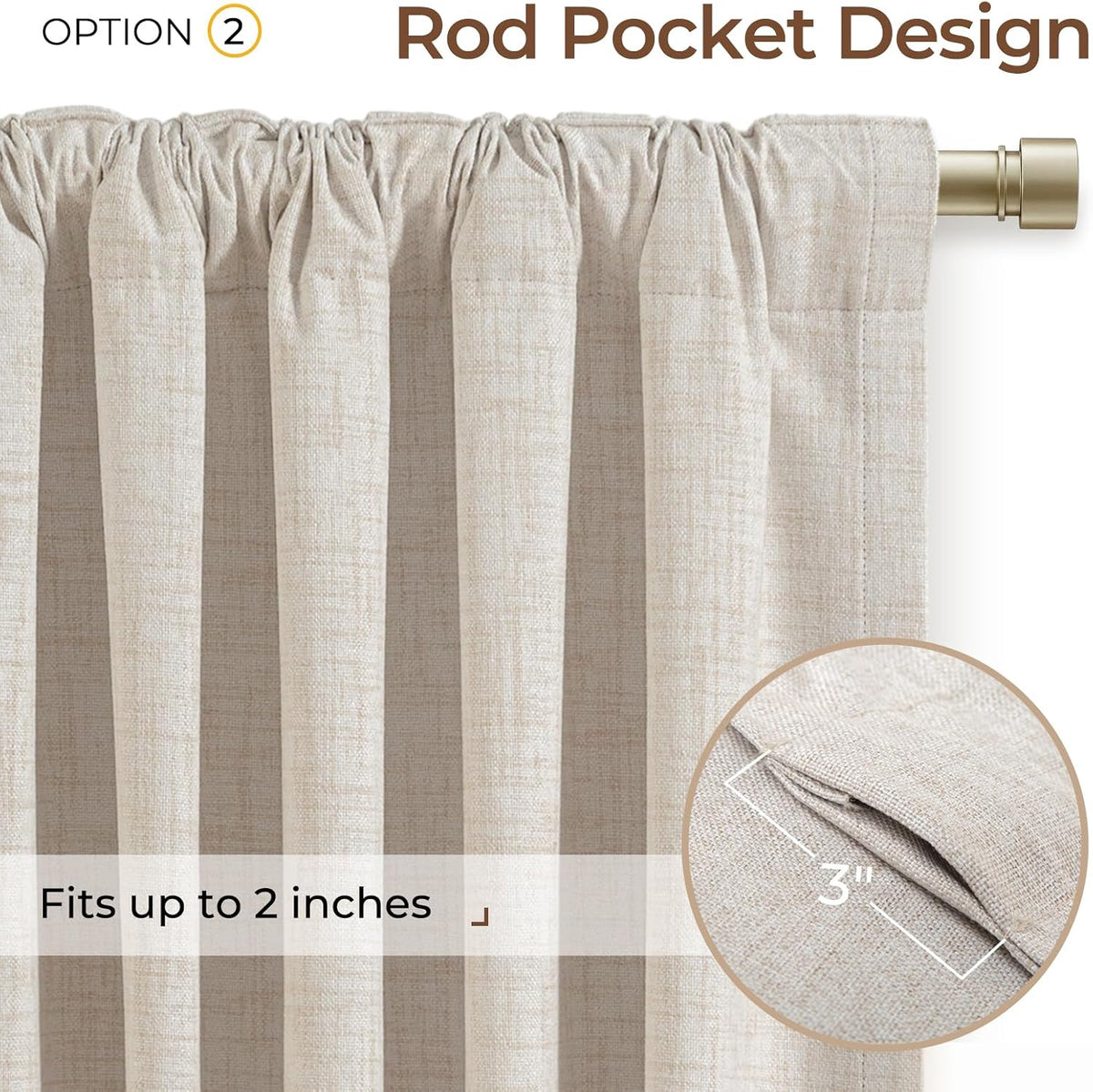 inovaday 100% blackout linen curtains for bedroom 50x84, side view