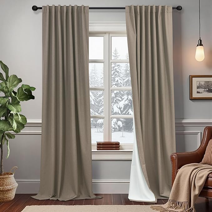 Brown Blackout Curtains 90 Inch Length Thick Linen Patio Drapes by DANCURTON