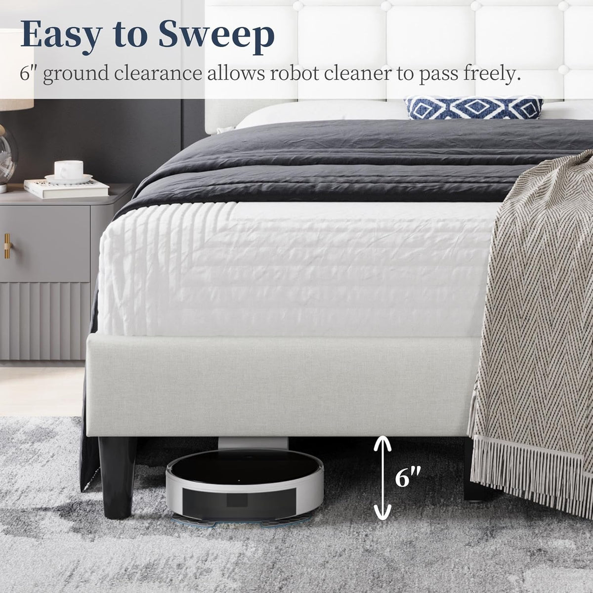 yaheetech full size upholstered tufted bed frame with on a desk or shelf