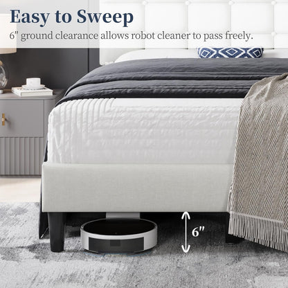yaheetech full size upholstered tufted bed frame with on a desk or shelf