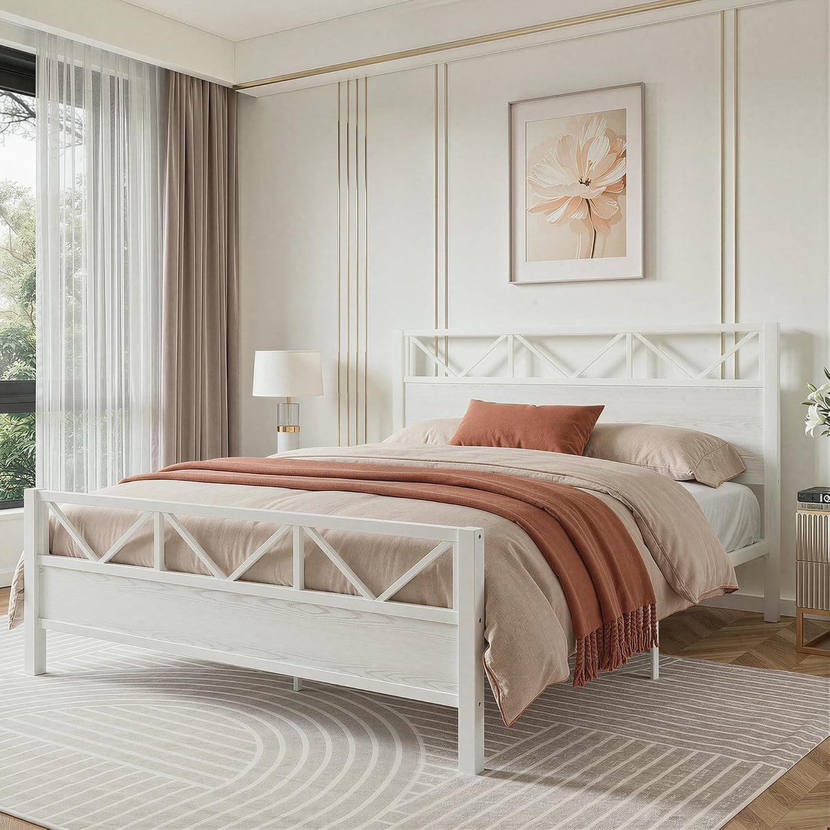 likimio king size bed frame, tall modern headboard on a desk or shelf