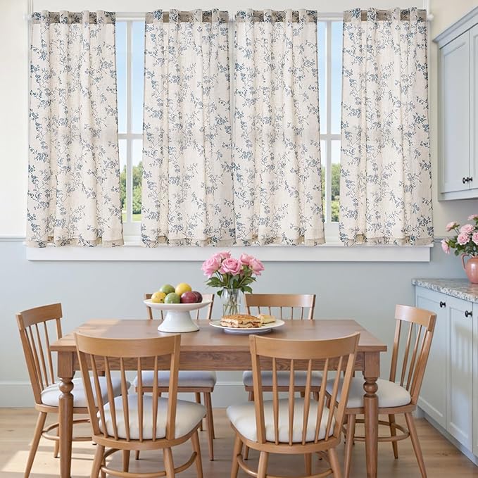 jinchan Floral Kitchen Curtains 54 Inch Linen Tier Curtains Farmhouse Cafe Half - Image 8
