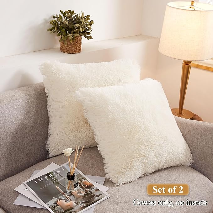 XeGe Faux Fur Throw Pillow Covers, Shaggy Fluffy Cushion Covers, Plush Furry - Image 2