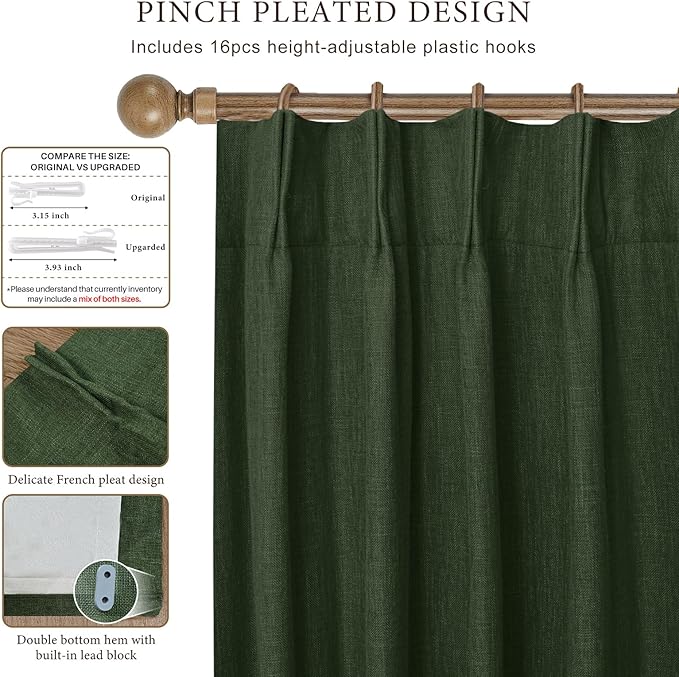 IVAPUPU Linen Pinch Pleated Blackout Curtains - Image 3