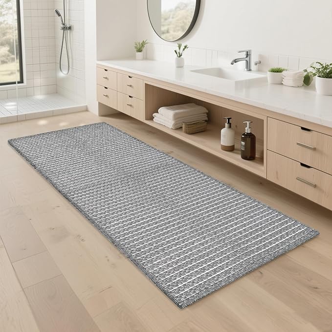 Grey Bathroom Rugs 24"x48"Non Slip Braided Bath Mat by winolive