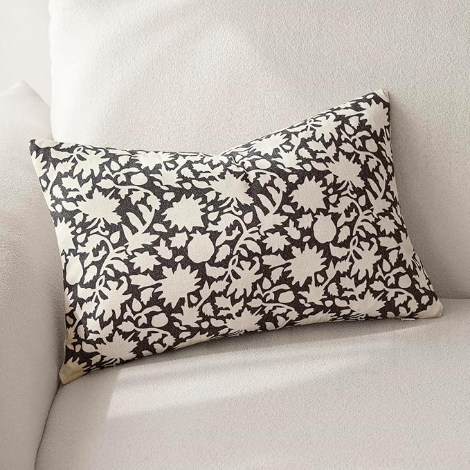 Foindtower Set of 2 Decorative Neutral Floral Lumbar Throw Pillow Covers Accent - Image 3