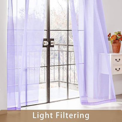 Purple Sheer Curtains 54 Inch Length, Privacy Semi Sheer Curtains - Image 3