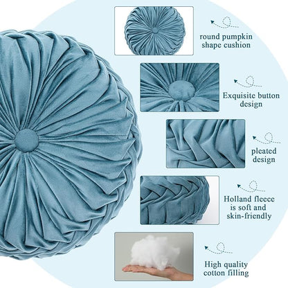 1 Pcs Round Throw Pillows Decorative Velvet Pleated Throw Pillows 15'' Diameter - Image 3