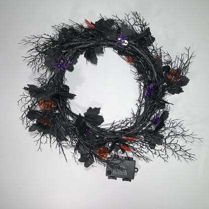 Halloween Garland with Lights 8.86FT 72LED Willow Vine Twig with Timer Black Garland Lights with Orange Pumpkins Purple Spiders and Black Leaves Dead Branches Halloween Decorations Indoor Outdoor