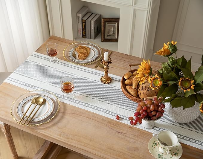 Caflife Boho Table Runner Grey Stripe - Image 6