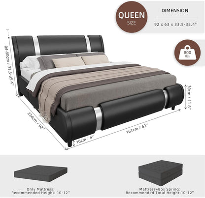 keyluv modern queen size bed frame with mirror shown in use