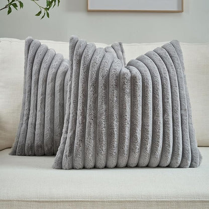 FUTEI Grey Throw Pillow Covers Set of 2, 20x20 Inch Striped Texture Cushion by FUTEI