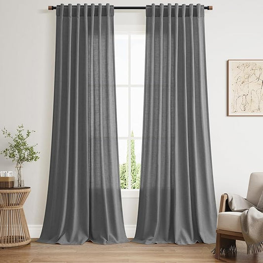 Extra Long Cutain Blazer Grey Morden Linen Blend Light Filtering Back Tab by Nanspring
