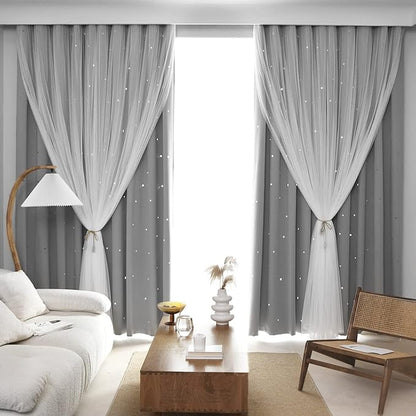 Kinryb Star Kids Blackout Curtains Kids Nursery Star Curtains Double Layer by Kinryb