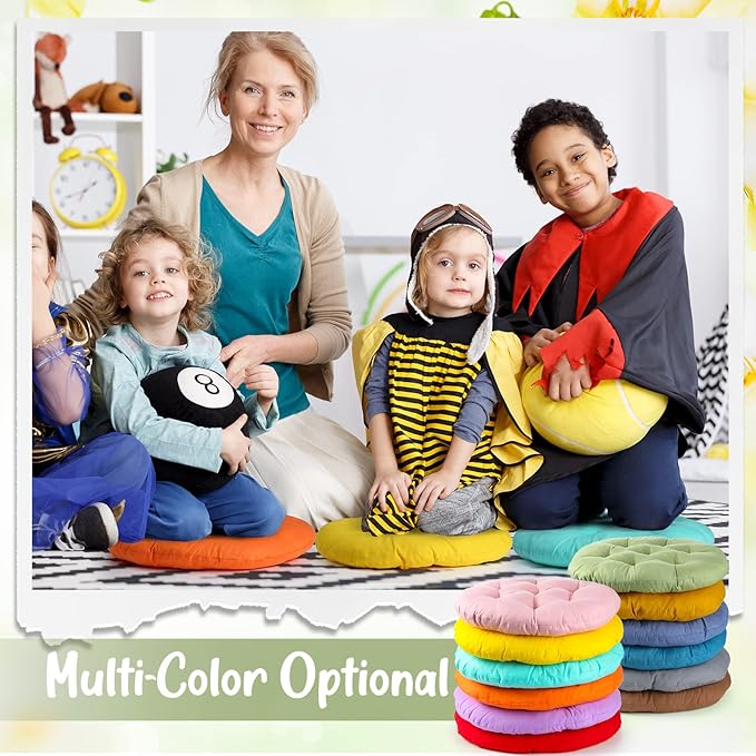 Fumete 12 Pcs Floor Pillows Cushions Seating 16 x 16 Inches Color Round Seat - Image 6