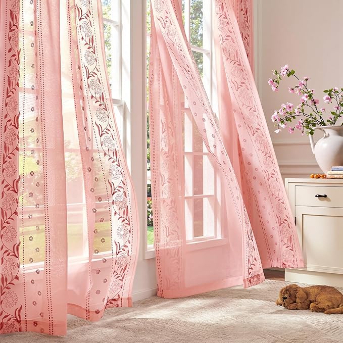 jinchan Winslow Pink Sheer Curtains 84 Inch by JINCHAN