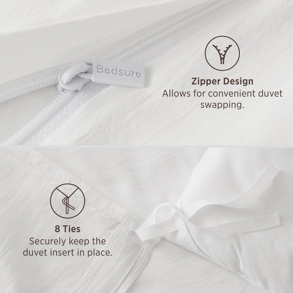 Bedsure Prewashed Oversized King Duvet Cover, Cotton-Like Soft Set, White