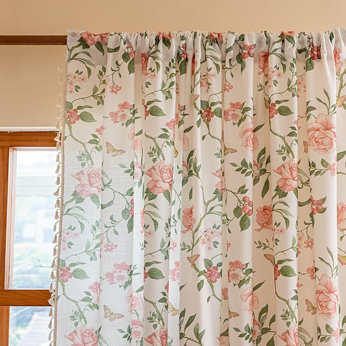 ENJOYBRIDAL Pink Floral 84 Inch Curtains - Image 2