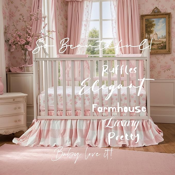 Brandream Gingham Gathered Crib Skirt, Baby Boy, Baby Girl, Gender Neutral Crib - Image 5