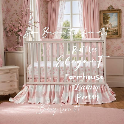 Brandream Gingham Gathered Crib Skirt, Baby Boy, Baby Girl, Gender Neutral Crib - Image 5