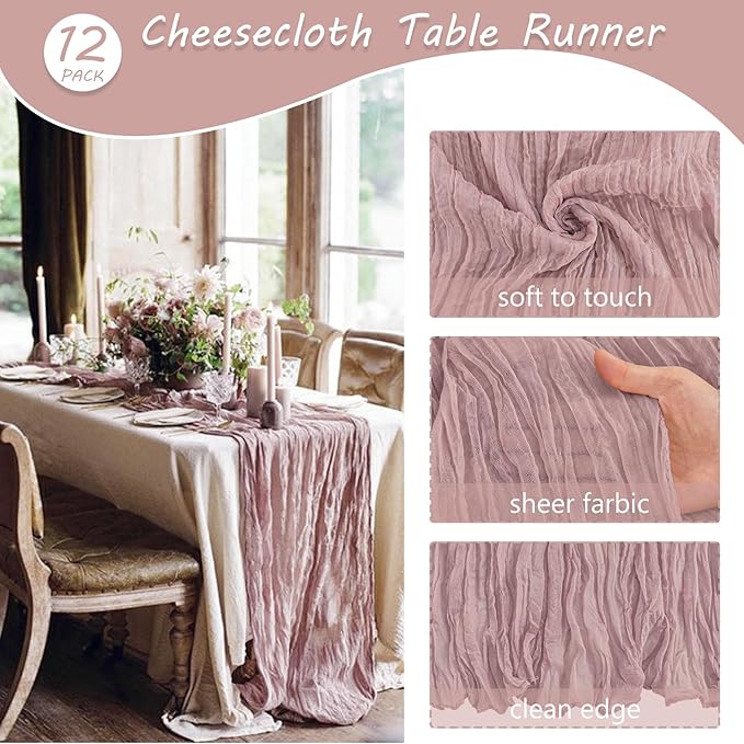 12 Pack Cheesecloth Table Runner 35x72 Inch Boho Gauze Rustic Cheese Cloth Long - Image 4