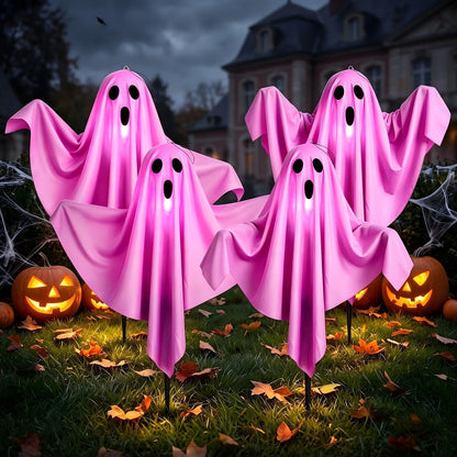11.5FT Halloween Ghost Pathway Lights Outdoor, 4 Pack Purple Ghost Decor