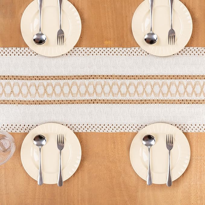 Boho Table Runner with Tassels, Woven Cream & Brown Macrame Runner Pottery Barn - Image 7