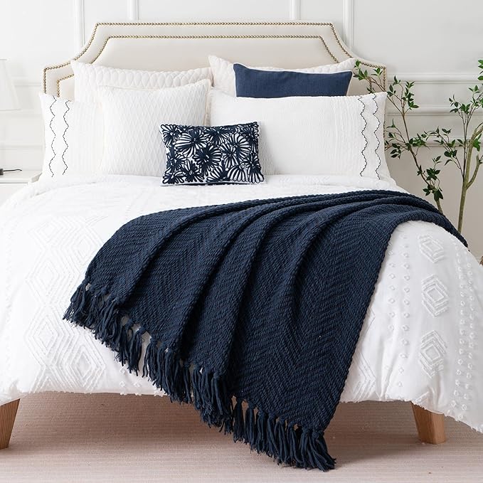BATTILO HOME Navy Blue Throw Blanket - Image 5
