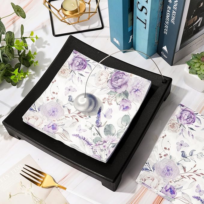 Generic 100Pcs Purple Flower Butterfly Paper Napkins Watercolor Lavender Floral - Image 4