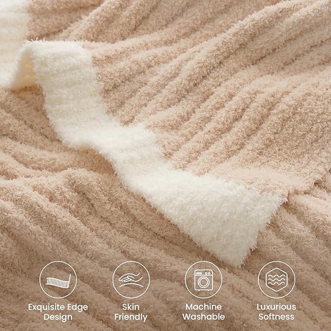Snuggle Sac Soft Ribbed Beige Throw Blanket - Image 4