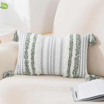 decorUhome Decorative Boho Throw Pillow Cover 12x20, Lumbar Accent Neutral by decorUhome
